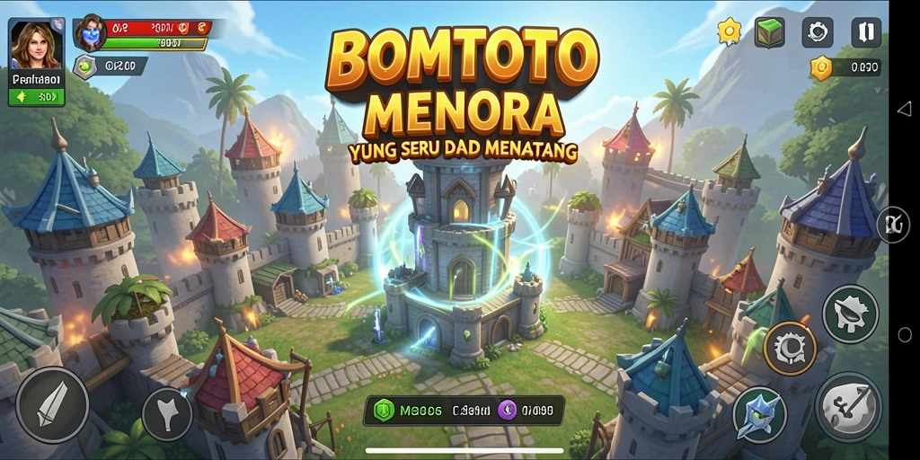 Gameplay seru dari BOMTOTO dengan menara dan musuh yang beragam.