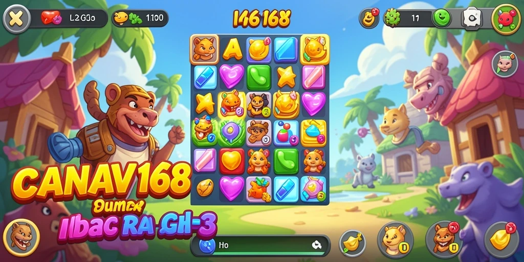 Tampilan seru gameplay Match-3 di CANVA168 yang penuh warna.