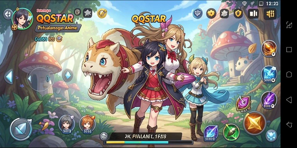 Tampilan gameplay QQSTAR yang menampilkan karakter Anime yang menarik.