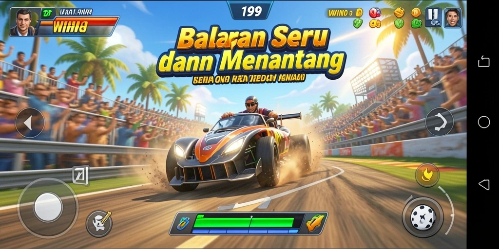 Screenshot gameplay WIN199 yang menunjukkan aksi balap yang mendebarkan.